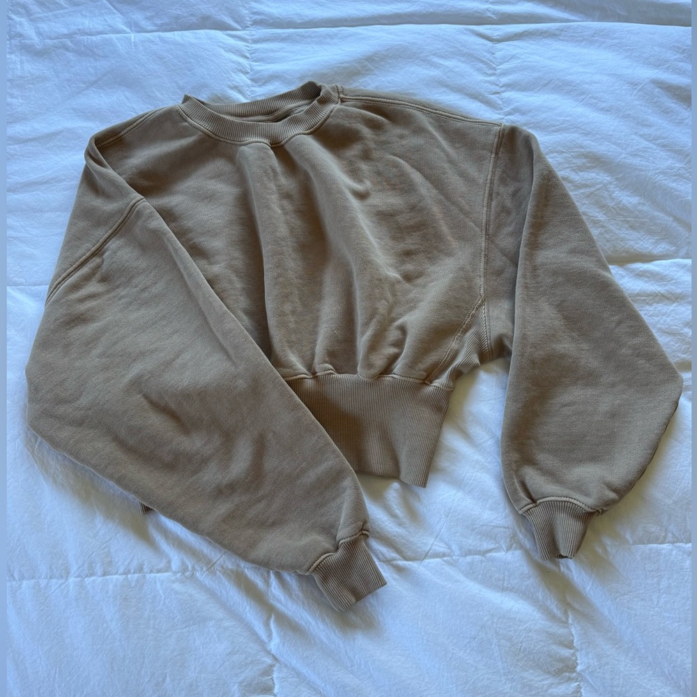 People of Leisure Cropped Crewneck Sweatshirt in Taupe